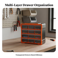 Pull-out Drawers 12-Drawer Parts Organizer Compact Size Small Parts Organizer Easy to Sort Drawer Storage Cabinet Quick Item View