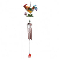 Hand-Painted Rooster-Shaped Wind Chime Iron Metal Wind Chime Glass Hanging Rooster-Shaped Ornament Flower and Foliage