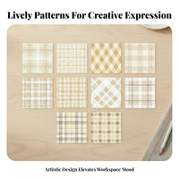 100 Pieces Plaid Memo Sheets Unique Patterns Checkered Background Paper Assorted Designs Grid Note Paper for Students, Crafters, School, Crafting