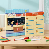 Reusable Writing Practice Card Book Lined Pages Wipe-Clean Practice Cards Picture Prompts Tracing Card Book Loop Bound for Children, Home Learning, Classroom