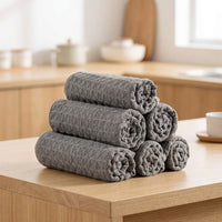 Microfibre Cloth and Waffle Weave Dishcloth, Professional Tea Towels for Kitchen and Glass, High Absorbency Non-shedding Cleaning Cloth, Gray
