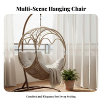 Oval-Shaped-Shaped Woven Chair Gentle Swing Motion Freestanding Woven Lounger Hand-Woven Wicker Hanging Seat for Adults, Relaxation Seekers, Balcony