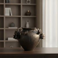 Ceramic Vase with Ruffled Protrusions Hand-Formed Organic Rounded Vase Sculptural Vessel for Entryway, Model Room