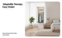 Creamy cream Finish Single Door Glass Wardrobe Modern Minimalist design Wardrobe with Glass Doors and Drawers French Inspired Bedroom Furniture Space-Saving Design for Homeowners, Apartment Dwellers, Renters, Guest Room, Cloakroom, Entrymethod