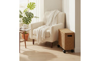 Woven Wicker Storage Box with Wheels Narrow Rattan Storage Basket with Lid Handwoven Slim Rolling Cart with Lid Mobile for Bedroom, Living Room, Small Areas