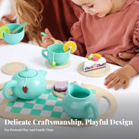 Social Interaction Wooden Toy Tea Set Realistic Design Pretend Afternoon Tea Set Screen-Unrestricted Fun Paint for Preschoolers, Toddlers