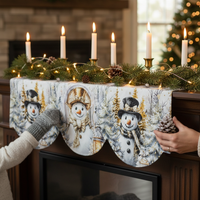 Christmas Snowman Gold Hat Fireplace Mantel Scarf for Holiday Party Decor