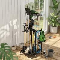 Wheeled Tool Rack Black Garden Storage Universal Multi-Shelf for Garage