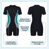 Swimsuit for Plus Size Women with Padded Bra Support, Athletic One-Piece Design for Water Sports and Fitness, Modest Monokini with Flat-Leg Shorts