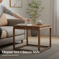 Solid Timber Wood Square Wooden End Table New Chinese design Square End Table Minimalist Design Indoor Furniture space-efficient Size for Apartment Dwellers, Interior Designers, Living Room, Bedroom, Small Spaces, Entryway