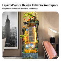 Wealth Attracting Design Rockery Water Fountain Humidifier Function Floor Standing Waterfall Fountain New Chinese Design Rockery Landscape Ornament Quiet Pump for Tea Ceremony Enthusiasts, Business Owners, Living Room, Office, Entrance Hall, Restaurant