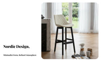 With rear supportrest Wooden Frame Bar Stool sturdy Wood Construction Counter Chair Nordic Aesthetic Seating Furniture Minimalist design for Interior Designers, Homeowners, Entertainers, Restaurant, Front Desk, Kitchen, Living Room