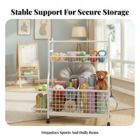 With Wheels Mind-Body Mat Storage Cart Large Capacity Rolling Gym Storage Cart Heavy Duty Rolling Sports Equipment Organizer Easy Assembly for Fitness Enthusiasts, Families, Playroom, Garage