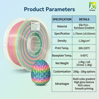 PLA Material 3D Printer Filament Silk Gradient, Consumables Rainbow for FDM, 1.75mm 1kg Spool