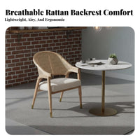 Retro Design Woven Back Armchair Handmade Weaving Cane Back Armchair Upholstered Cushion Dining Seat Breathable Backrest for Interior Designers, Homeowners, Business Owners, Restaurant, Living Room, Kitchen, Bedroom