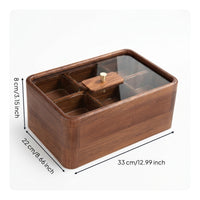 Snack Box with Transparent Lid Wooden Compartment Serving Tray Lidded Divided Serving Tray for Living Room, Tea Table