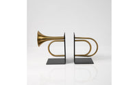 Trumpet Bookends Sculptural Metal Bookends with Rectangular Base Heavy Duty Book Stopper for Avid Readers