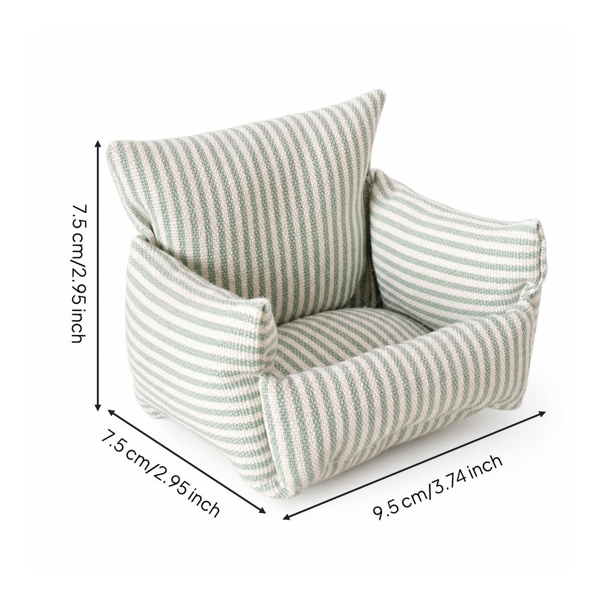 Doll Sofa with Striped Textile Miniature Dollhouse Sofa Compact Couch for BJD Display