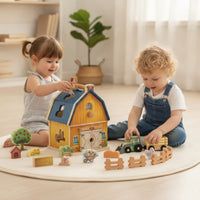 Pretend Play Farm Shape Sorter Playset Fine-Motor Barn Shape Sorter Educational Barn Toy with Animal Figures Learning for Toddlers, Preschoolers, Playroom, Daycare