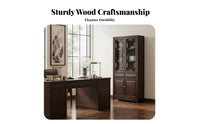 Multi-Compartment Hutch with Glass Doors Modern Chinese Design book storage unit hardwood Wood Construction shelving unit unit for Book Lovers, Collectors, Study Room