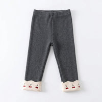 Girls Leggings with Embroidered Floral Design for Kids, Fleece Lined Thermal for Winter and Autumn, Soft Warm Trousers for School