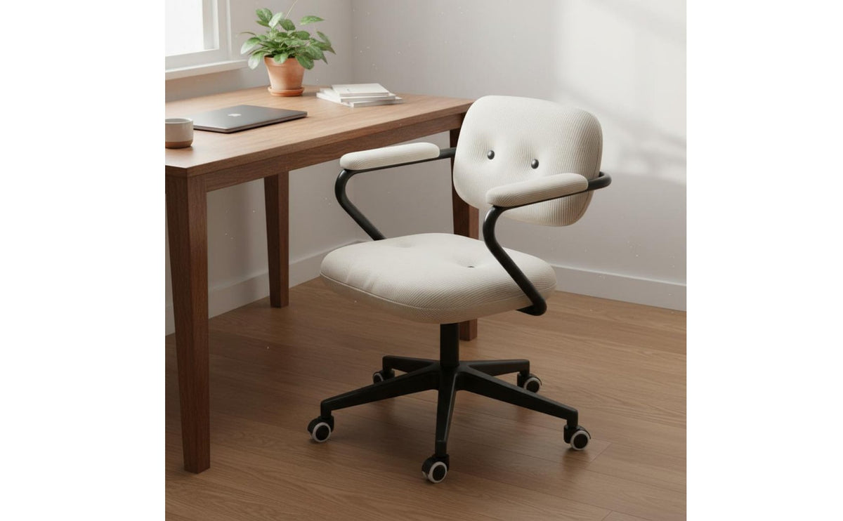Stylish Design Ergonomic Computer Chair Skin-Friendly Textile Upholstered Rolling Desk Chair Quiet Wheels Home Furniture Easy Assembly for Students, Women, Dorm Room, Bedroom