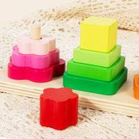 Early Learning Four-Column Stacking Game Hand-Eye Coordination Geometric Stacking Blocks Logical Thinking Color Shape Sorting Toy Develops Fine Movement Skills for Toddlers, Preschoolers