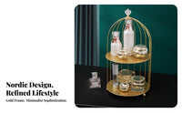 Gold Birdcage Makeup Rack Elegant Design Birdcage Cosmetic Rack Space-Saving Bird Cage Cosmetic Organizer for Women, Bedroom, Dresser, Washroom