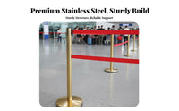 Anti-Rust Stainless Steel Retractable Belt Barrier Heavy-Duty Base Retractable Belt Crowd Control Post Long-Lasting Double Layer Queue Stanchion Weather Resistant for Event Organizers, Retail Managers, Business Owners, Events, Exhibition Halls, Airports