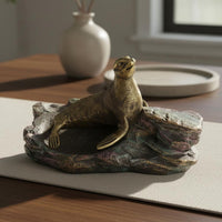 Collectible Brass Marine Mammal Statue Giftable Antique Marine Mammal Statue Exquisite Workmanship Home Decor Solid and Long-Lasting for Shelf, Cabinet