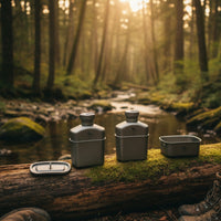 3 Pieces Titanium Bottle and Container Set Matte Water Bottle with Food Containers Camping Cookware Set Ultralight Drinkware