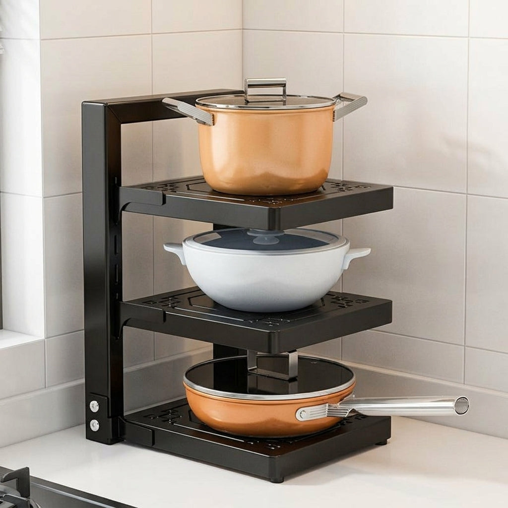 Under Sink Storage Frying Pan Lid Modern Minimalist Kitchen Rack Extendable Organizer Matte Black