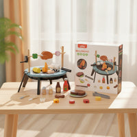 Wooden Play Grill Freestanding Toy Barbecue Grill indoor/outdoor Pretend Barbecue for Kids, Toddlers, Playroom