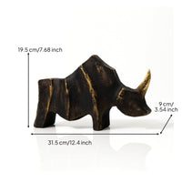 Rhinoceros Sculpture Geometric Rhino Statue Rustic Sculpture with Golden Horned for Bookshelf, Office, Living Room