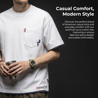 Heavy Crew Neck T-Shirt for, Loose Fit Embroidered Short Sleeve Tee, Contrast for Summer Casual Wear Layered for Young Adults