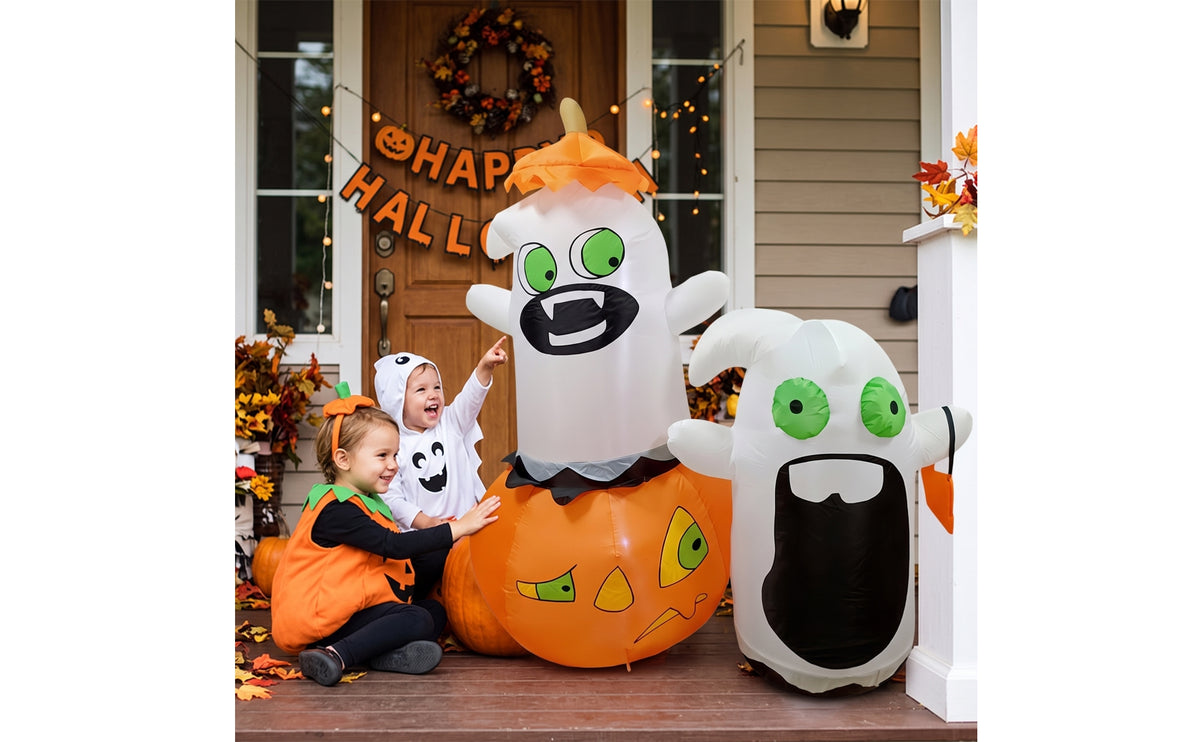 Fast Inflation Inflatable Pumpkin with Ghosts Lighted Ghost with Pumpkin Outdoor Inflatable Ghost Cute for Party