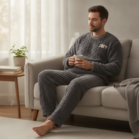 Men's Coral Fleece Pajama Set Thickened Warm Flannel Loungewear for Autumn Winter