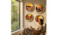 4 Pieces Wooden Hanging Decorations Round Circular Wooden Plaques Backed Wood Wall Decor for Living Room, Bedroom, Entryway