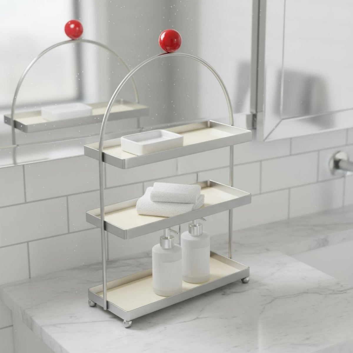 Arched Storage Rack Multipurpose Stainless Steel Cosmetic Organizer Space-Saving Arched Cup Holder Stand for Desktop, Living Room, Kitchen Counter