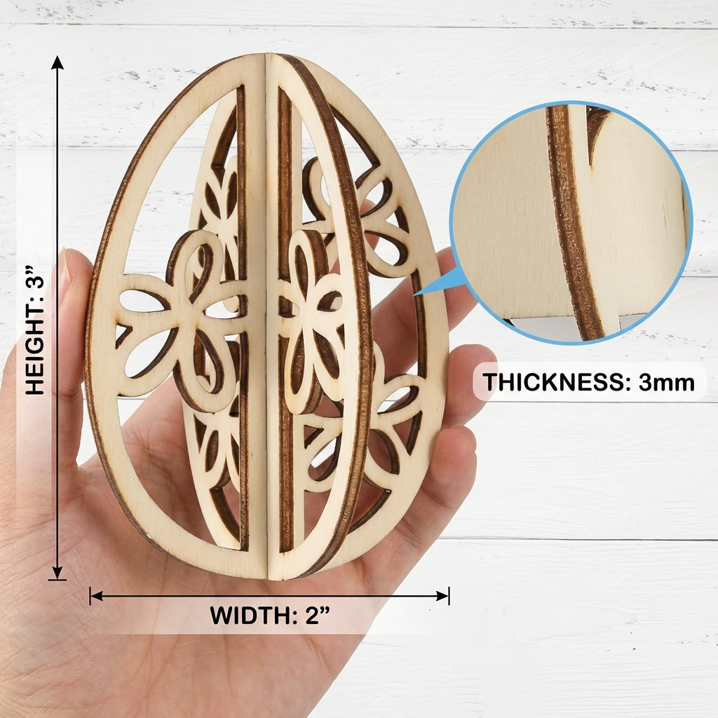 DIY Wooden Easter Egg Smooth Edges 3D Wooden Easter Egg Lightweight Paintable Wood Cutout for Adults, Crafters, Spring Decor, Party Supplies