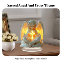 2D Acrylic Display Piece Smooth Edges Christian Belief Decor Scratch Resistant Angel Holding Cross Figure for Christians, Collectors, Prayer Space