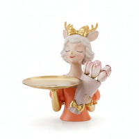 Decorative Deer Figurine with Tray Sculpted Deer Statue with Tray Attractive Tabletop Organizer Beautiful for Entryway, Dresser, Vanity