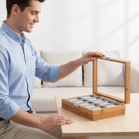 Bamboo Watch Collection Box Clear View Lid Wooden Watch Box Individual Organizer Debris-Resistant Removable Pillows for Men