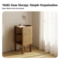 Wabi-Sabi Aesthetic Semicircular Rattan End Table Nordic Design Nightstand Woven Paneling Household Furniture Small Space Friendly for Apartment Dwellers, Design Enthusiasts, Bedroom, Living Room, Hallway, Entryway