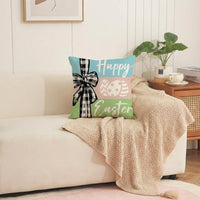 Easter Pillow Cover Happy Easter Print Throw Pillow Cover Invisible Zipper Decorative Linen Pillow Cover for Sofa, Bedroom Holiday Decor