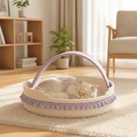 Semi-Enclosed Cotton Rope Cat Bed Handwoven Cat Bed with Canopy Handmade Cozy for Indoor Cats, Kittens, Living Room, Sunny Corner