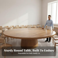 Heavy Duty Large Round Dining Table Easy to Clean Solid Wood Tabletop Water Resistant Carbonized Fir Wood Table for Restaurant Owners, Event Planners, Restaurants, Banquet Halls, Canteens, Kitchen