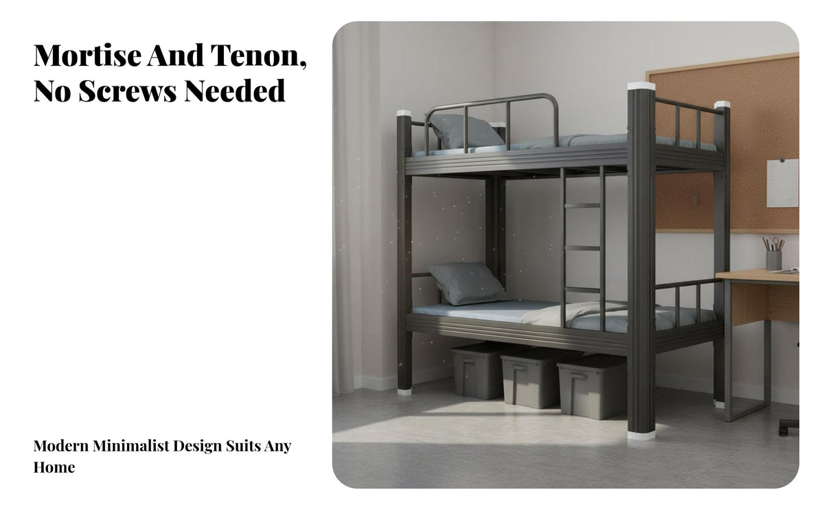 Dormitory Bunk Bed Stable Structure Metal Bunk Bed Anti-Slip Ladder for Students, Families, Dorm Room, Apartment Quarters