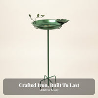 Vintage Green Copper Bird Bath Feeder Flower-Shaped Metal Bird Bath Shallow Basin Garden Decor Ground Stake for Park, Scenic Area, Balcony