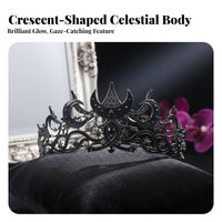Celestial Moon Astral Tiara Sparkling Rhinestones Celestial Wedding Crown Black Curved Moon Crown Vintage Inspired for Weddings